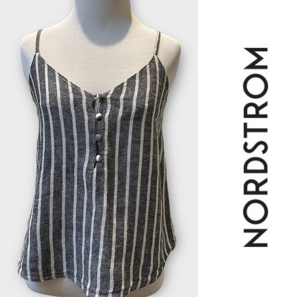 Abound Striped Linen Button Front‎ Camisole Tank, Size XXS, MSRP $30 - Picture 3 of 7
